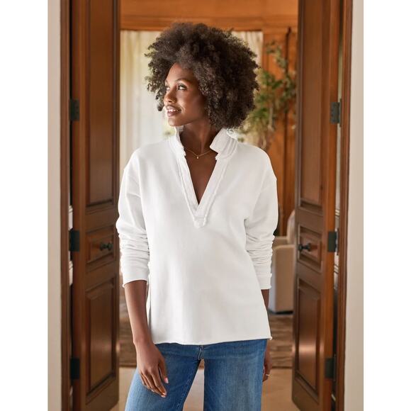 NEW Frank & Eileen Patrick Popover Henley in White Triple Fleece Sz S Collared - Picture 1 of 10